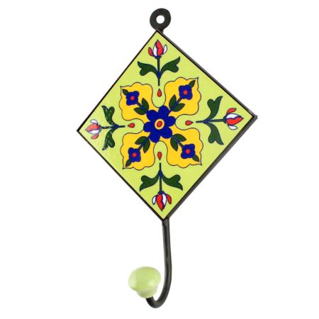 Pea Green Leaf Flower Ceramic Tile Wall Hook